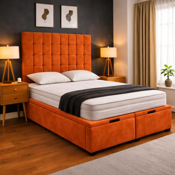 Mearns Plush Ottoman Bed Frame – Gas Lift Storage Bed UK