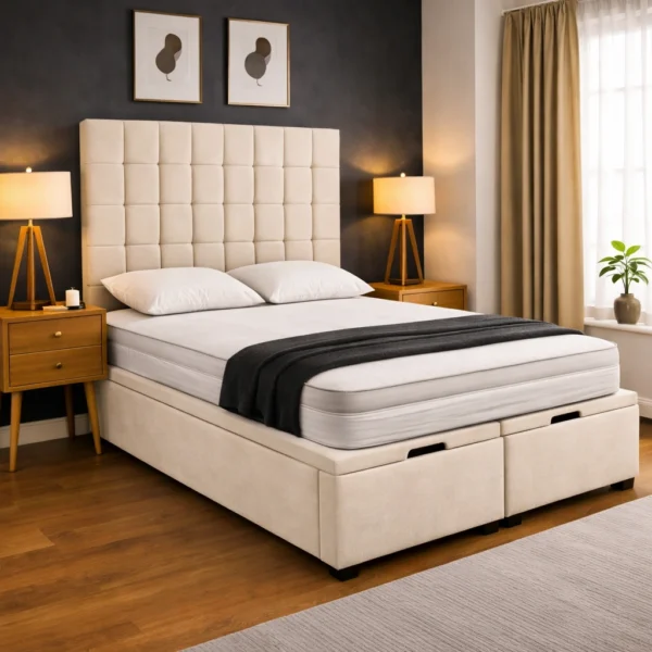 Mearns Plush Ottoman Bed Frame – Gas Lift Storage Bed UK