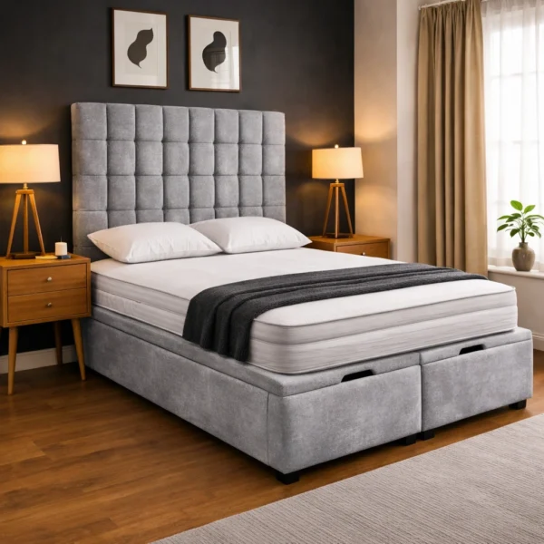 Mearns Plush Ottoman Bed Frame – Gas Lift Storage Bed UK