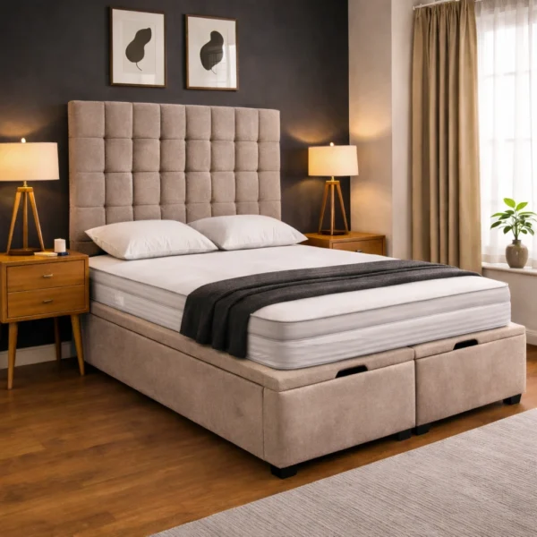 Mearns Plush Ottoman Bed Frame – Gas Lift Storage Bed UK