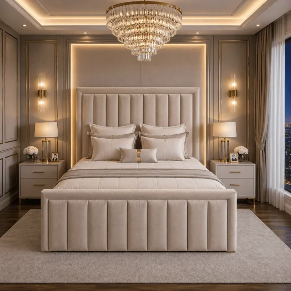 Plush Upholstered Manorcroft Bed Frame – Bumper Panel Design