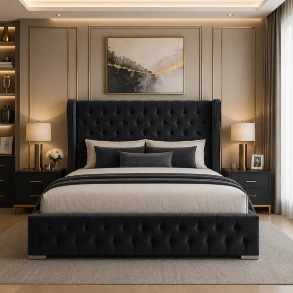 Queen Mary Plush Upholstered Bed Frame – Luxury Fabric Frame Bed UK