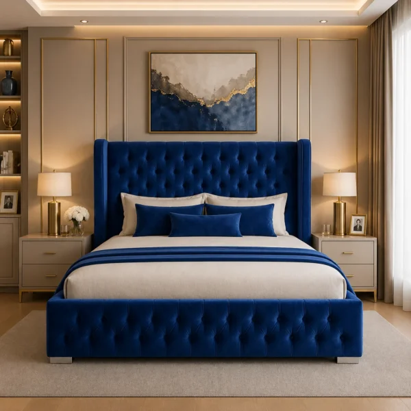 Queen Mary Plush Upholstered Bed Frame – Luxury Fabric Frame Bed UK
