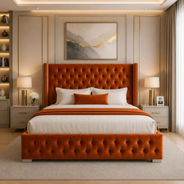 Queen Mary Plush Upholstered Bed Frame – Luxury Fabric Frame Bed UK