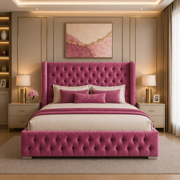 Queen Mary Plush Upholstered Bed Frame – Luxury Fabric Frame Bed UK