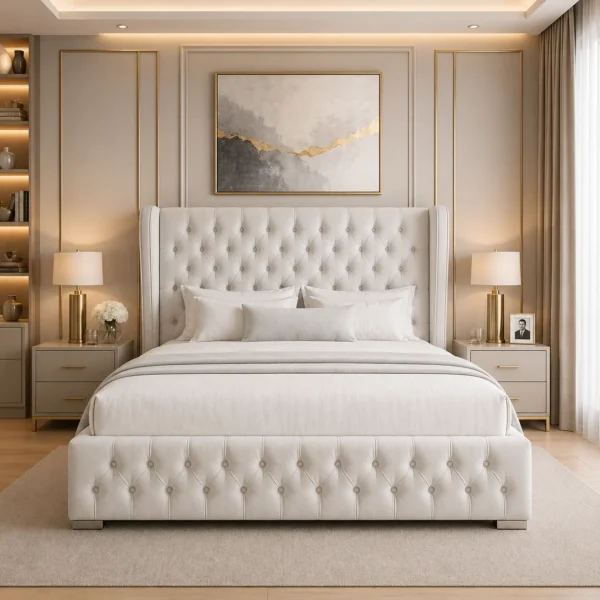 Queen Mary Plush Upholstered Bed Frame – Luxury Fabric Frame Bed UK