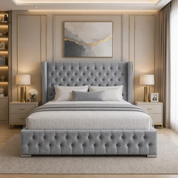 Queen Mary Plush Upholstered Bed Frame – Luxury Fabric Frame Bed UK
