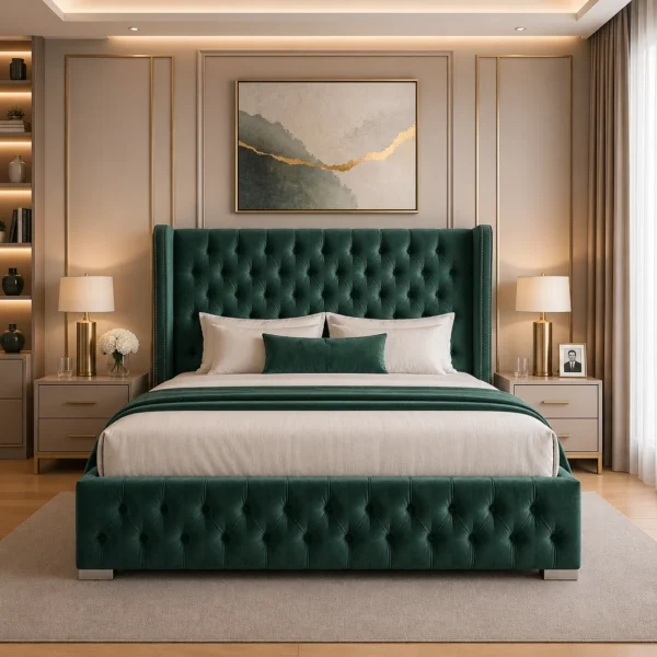 Queen Mary Plush Upholstered Bed Frame – Luxury Fabric Frame Bed UK