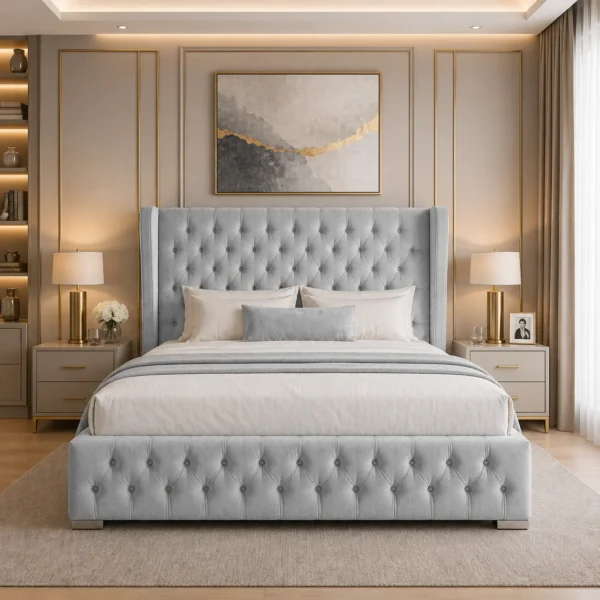 Queen Mary Plush Upholstered Bed Frame – Luxury Fabric Frame Bed UK