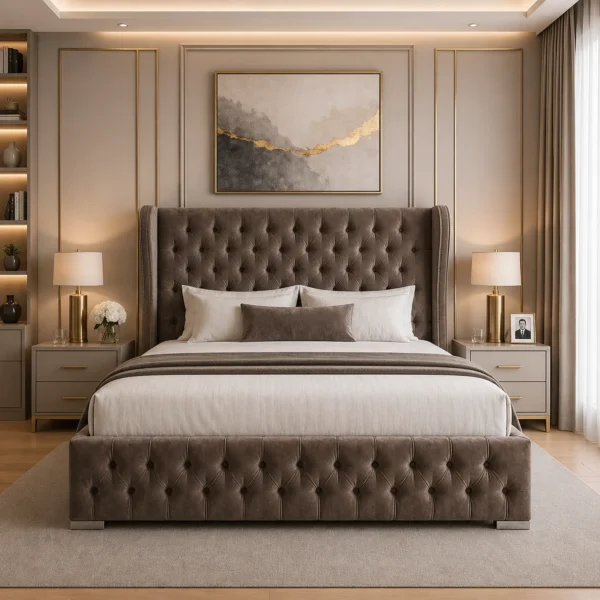 Queen Mary Plush Upholstered Bed Frame – Luxury Fabric Frame Bed UK