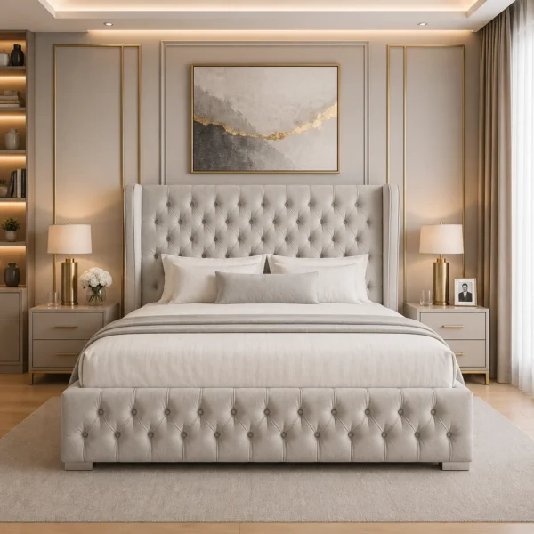 Queen Mary Plush Upholstered Bed Frame – Luxury Fabric Frame Bed UK