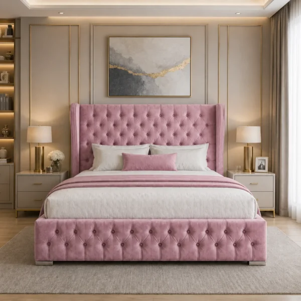 Queen Mary Plush Upholstered Bed Frame – Luxury Fabric Frame Bed UK