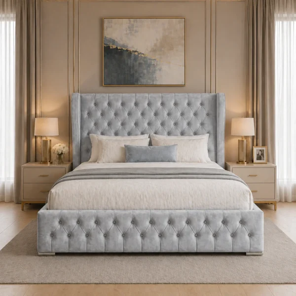 Queen Mary Plush Upholstered Bed Frame – Luxury Fabric Frame Bed UK