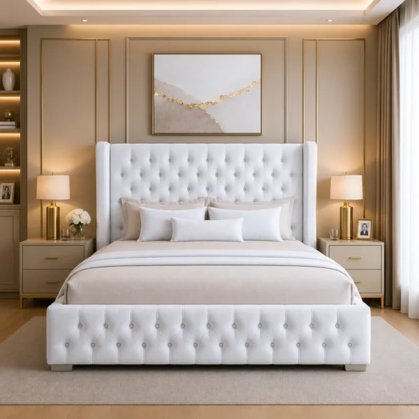 Queen Mary Plush Upholstered Bed Frame – Luxury Fabric Frame Bed UK